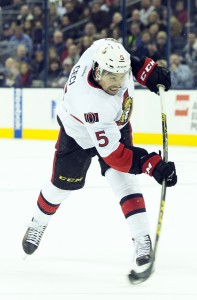 Feb 13, 2016; Columbus, OH, USA; Ottawa Senators defenseman <a rel=