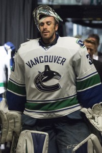 Mar 31, 2016; San Jose, CA, USA; Vancouver Canucks goalie Ryan Miller (30) walks into the locker room after defeating the San Jose Sharks, 4-2, at SAP Center at San Jose. Mandatory Credit: Kenny Karst-USA TODAY Sports