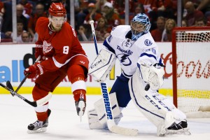 Apr 17, 2016; Detroit, MI, USA; Tampa Bay Lightning goalie <a rel=