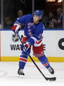 Sep 29, 2016; New York, NY, USA; New York Rangers defenseman Nick Holden (22) in action against the New Jersey Devils at Madison Square Garden. Mandatory Credit: Brad Penner-USA TODAY Sports