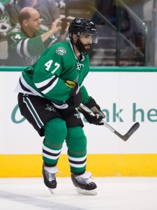 Oct 13, 2016; Dallas, TX, USA; Dallas Stars defenseman Johnny Oduya (47) in action during the game against the Anaheim Ducks at the American Airlines Center. The Stars defeat the Ducks 4-2. Mandatory Credit: Jerome Miron-USA TODAY Sports