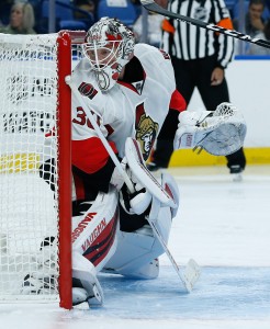 Sep 27, 2016; Buffalo, NY, USA; Ottawa Senators goalie Andrew Hammond (30) during the game against the Buffalo Sabres at KeyBank Center. Mandatory Credit: Kevin Hoffman-USA TODAY Sports