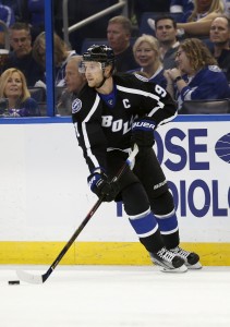 Nov 12, 2016; Tampa, FL, USA; Tampa Bay Lightning center Steven Stamkos (91) skates with the puck against the San Jose Sharks during the first period at Amalie Arena. Mandatory Credit: Kim Klement-USA TODAY Sports