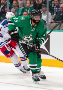 Feb 27, 2016; Dallas, TX, USA; Dallas Stars defenseman Johnny Oduya (47) skates against the New York Rangers at the American Airlines Center. The Rangers defeat the Stars 3-2. Mandatory Credit: Jerome Miron-USA TODAY Sports