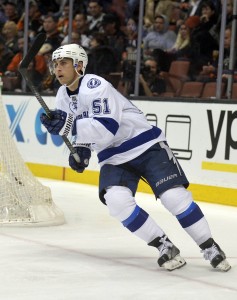 January 17, 2017; Anaheim, CA, USA; Tampa Bay Lightning center Valtteri Filppula (51) moves into position against the Anaheim Ducks during the second period at Honda Center. Mandatory Credit: Gary A. Vasquez-USA TODAY Sports