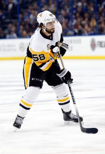 Dec 10, 2016; Tampa, FL, USA;  Pittsburgh Penguins defenseman Kris Letang (58) against the Tampa Bay Lightning during the third period at Amalie Arena. Pittsburgh Penguins defeated the Tampa Bay Lightning 4-3. Mandatory Credit: Kim Klement-USA TODAY Sports