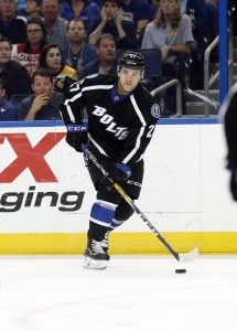 Apr 1, 2017; Tampa, FL, USA; Tampa Bay Lightning left wing Jonathan Drouin (27) skates with the puck against the Montreal Canadiens during the second period at Amalie Arena. Mandatory Credit: Kim Klement-USA TODAY Sports