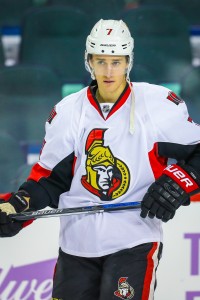 Oct 28, 2016; Calgary, Alberta, CAN; Ottawa Senators center Kyle Turris (7) skates during the warmup period against Calgary Flames at Scotiabank Saddledome. Mandatory Credit: Sergei Belski-USA TODAY Sports