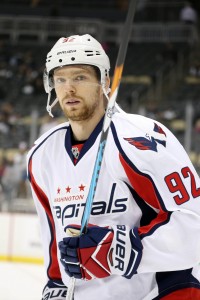 Jan 16, 2017; Pittsburgh, PA, USA; Washington Capitals center Evgeny Kuznetsov (92) skates before playing the Pittsburgh Penguins at the PPG PAINTS Arena. Mandatory Credit: Charles LeClaire-USA TODAY Sports