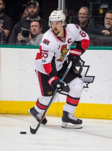 Mar 8, 2017; Dallas, TX, USA; Ottawa Senators defenseman Erik Karlsson (65) in action during the game against the Dallas Stars at the American Airlines Center. The Senators defeat the Stars 5-2. Mandatory Credit: Jerome Miron-USA TODAY Sports