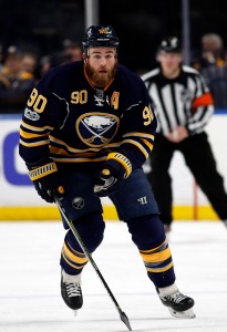 Mar 25, 2017; Buffalo, NY, USA; Buffalo Sabres center Ryan O'Reilly (90) during the game against the Toronto Maple Leafs at KeyBank Center. Mandatory Credit: Kevin Hoffman-USA TODAY Sports