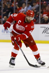 Mar 26, 2017; Detroit, MI, USA; Detroit Red Wings left wing Henrik Zetterberg (40) skates with the puck in the first period against the Minnesota Wild at Joe Louis Arena. Mandatory Credit: Rick Osentoski-USA TODAY Sports