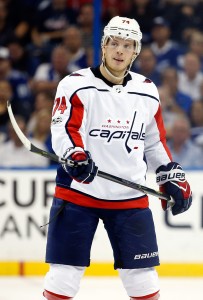 Oct 9, 2017; Tampa, FL, USA;Washington Capitals defenseman John Carlson (74) against the Tampa Bay Lightning during the second period at Amalie Arena. Mandatory Credit: Kim Klement-USA TODAY Sports