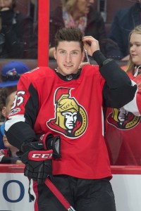 Nov 16, 2017; Ottawa, Ontario, CAN; Ottawa Senators center Matt Duchene (95) prior to the start of game against the Pittsburgh Penguins at Canadian Tire Centre. Mandatory Credit: Marc DesRosiers-USA TODAY Sports