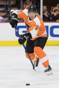 Dec 2, 2017; Philadelphia, PA, USA; Philadelphia Flyers defenseman Ivan Provorov (9) in action against the Boston Bruins at Wells Fargo Center. Mandatory Credit: Bill Streicher-USA TODAY Sports