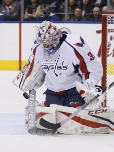 Apr 4, 2017; Toronto, Ontario, CAN; Washington Capitals goaltender Philipp Grubauer (31) makes a save against the Toronto Maple Leafs at the Air Canada Centre. Washington defeated Toronto 4-1. Mandatory Credit: John E. Sokolowski-USA TODAY Sports