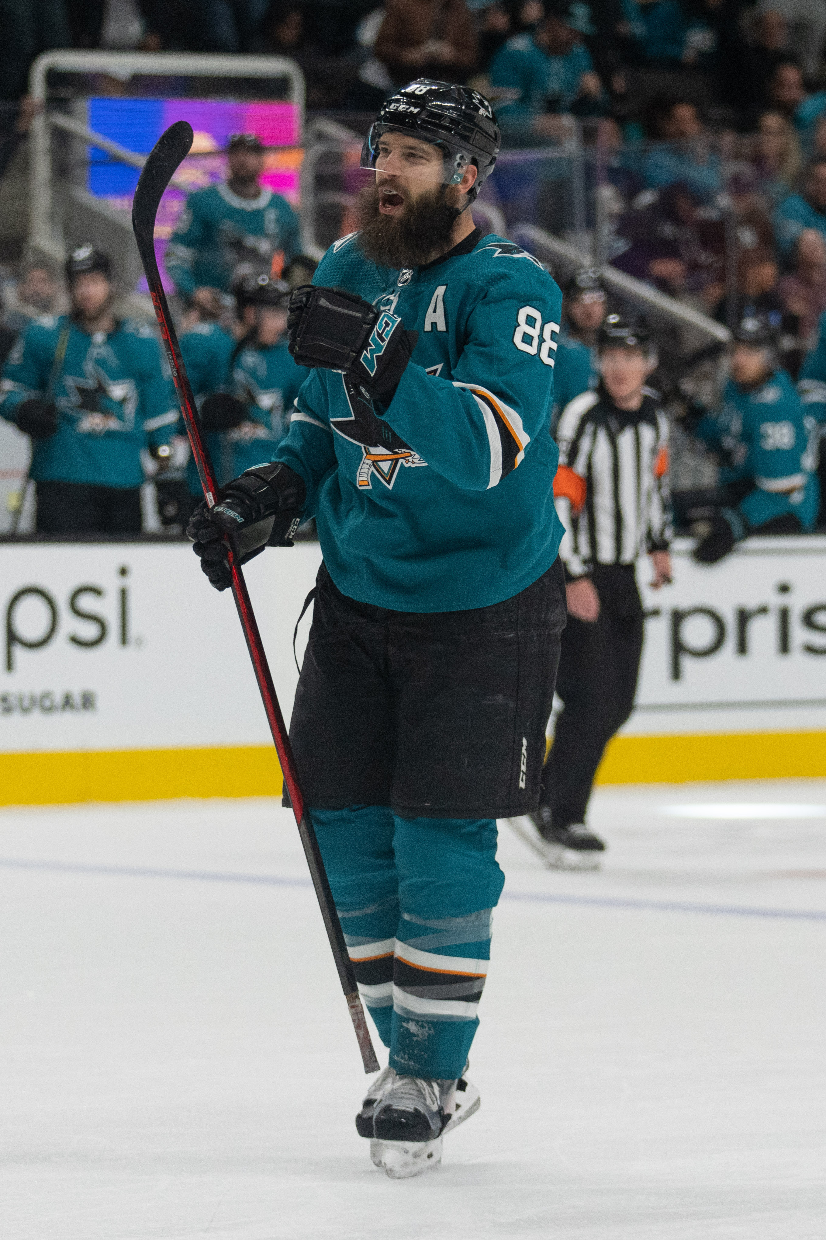 Brent Burns of the San Jose Sharks arrives at the arena before the