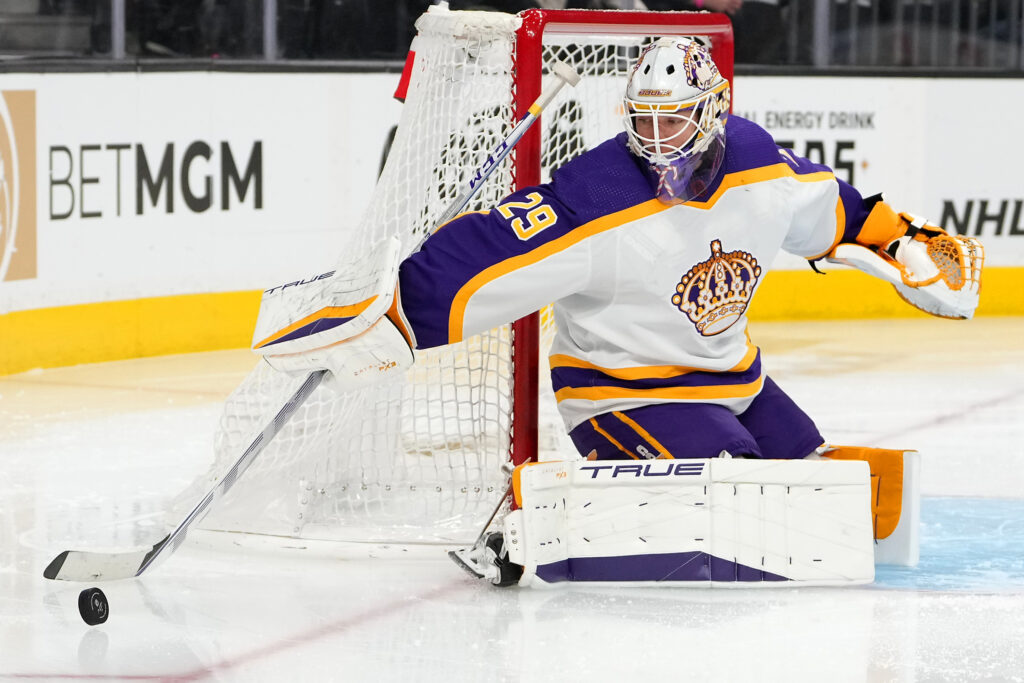 Melbourne, Australia, 23 September, 2023. Pheonix Copley of The Los Angeles  Kings blocks a goal during the NHL Global Series match between The Los  Angeles Kings and The Arizona Coyotes at Rod